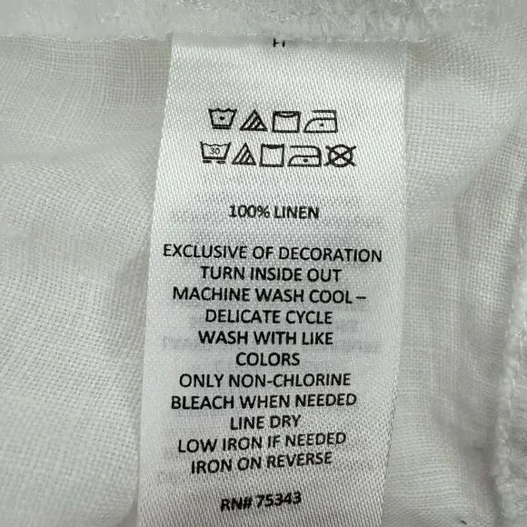 Joie Wide Leg 100% Linen Pants Large White Boho Elastic Waist Pull On Cropped - Picture 7 of 8